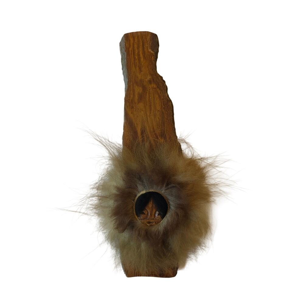 Fox and Beaver Augusta Alaska Carved Wooden Wall Hanging with Face Fur Trim EUC